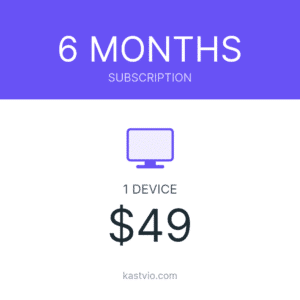Kastvio IPTV subscription card for 1 device over 6 months, priced $49.