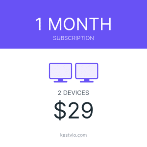 Kastvio IPTV subscription card for 2 devices over 1 month, priced $29.