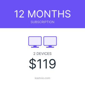 Kastvio IPTV subscription card for 2 devices over 12 months, priced $119.