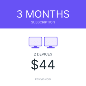 Kastvio IPTV subscription card for 2 devices over 3 months, priced $44.