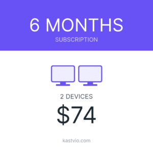 Kastvio IPTV subscription card for 2 devices over 6 months, priced $74.