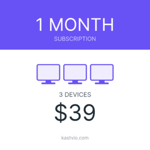 Kastvio IPTV subscription card for 3 devices over 1 month, priced $39.