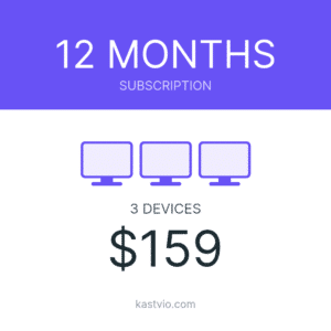 Kastvio IPTV subscription card for 3 devices over 12 months, priced $159.