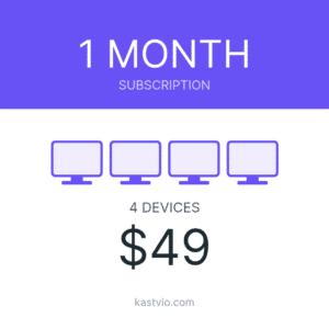 Kastvio IPTV subscription card for 4 devices over 1 month, priced $49.