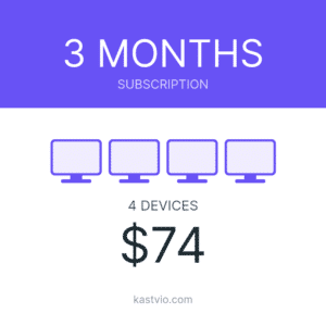 Kastvio IPTV subscription card for 4 devices over 3 months, priced $74.