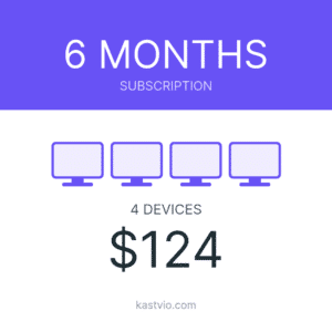 Kastvio IPTV subscription card for 4 devices over 6 months, priced $124.